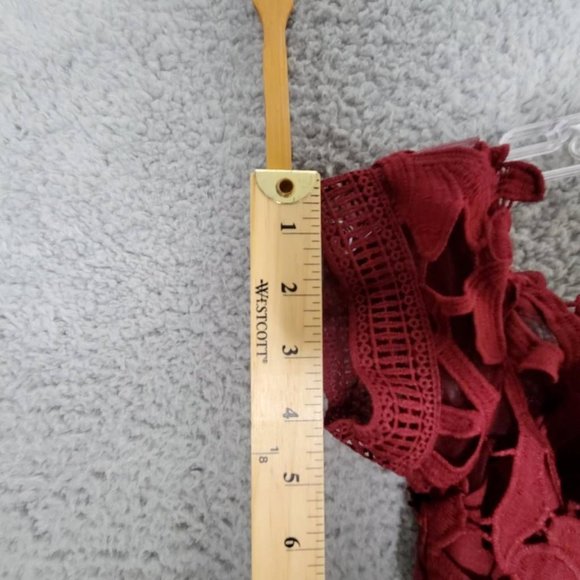 Chi Chi Womens Bardot Midi‎ Dress Fit & Flare Red Burgundy Lace Hem Lined 4 New - Picture 4 of 10